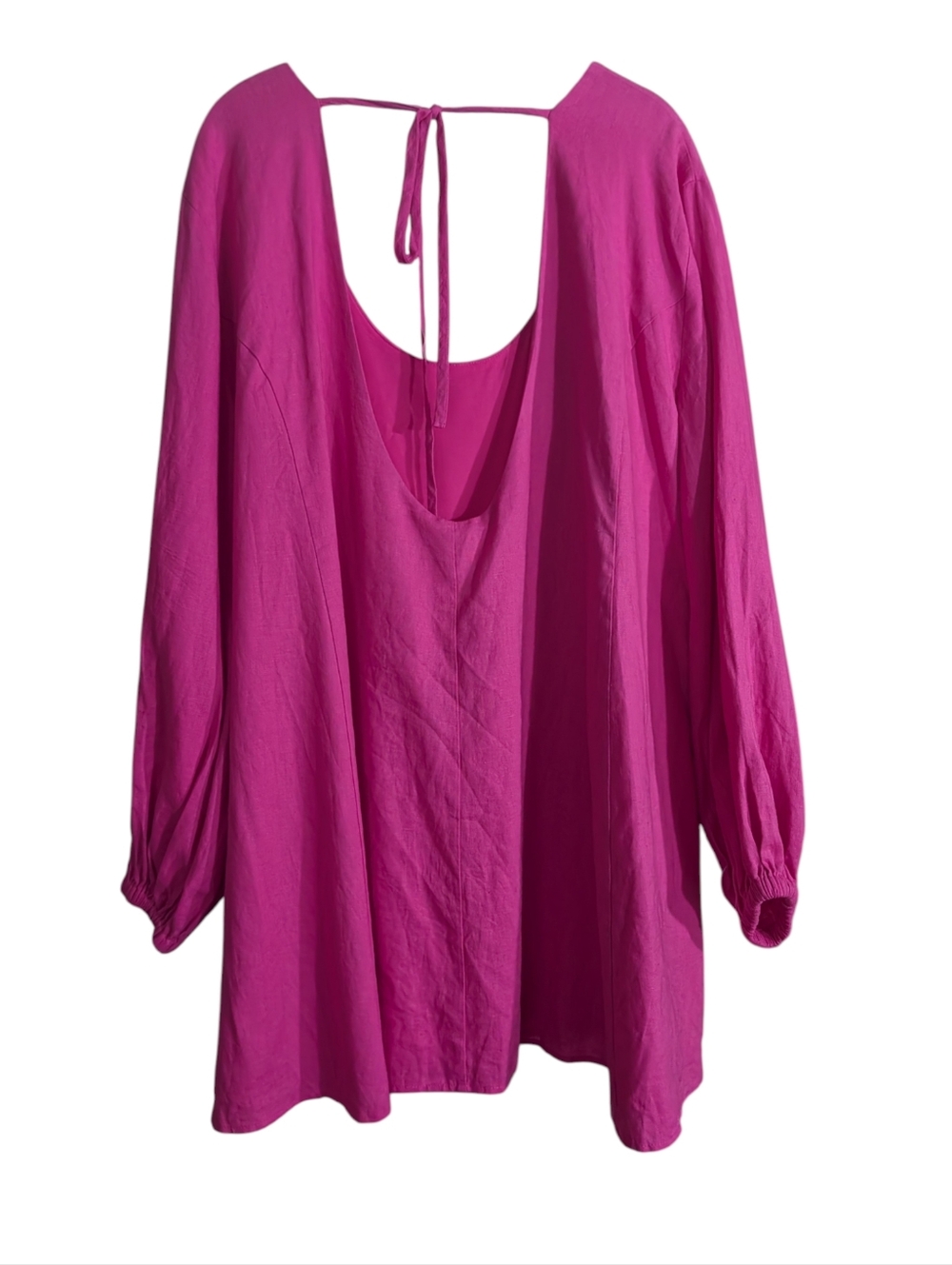 Lovers + Friends Moda Mini Dress Hot Pink Linen Blend Open Back Blouson Sleeve - Picture 5 of 11